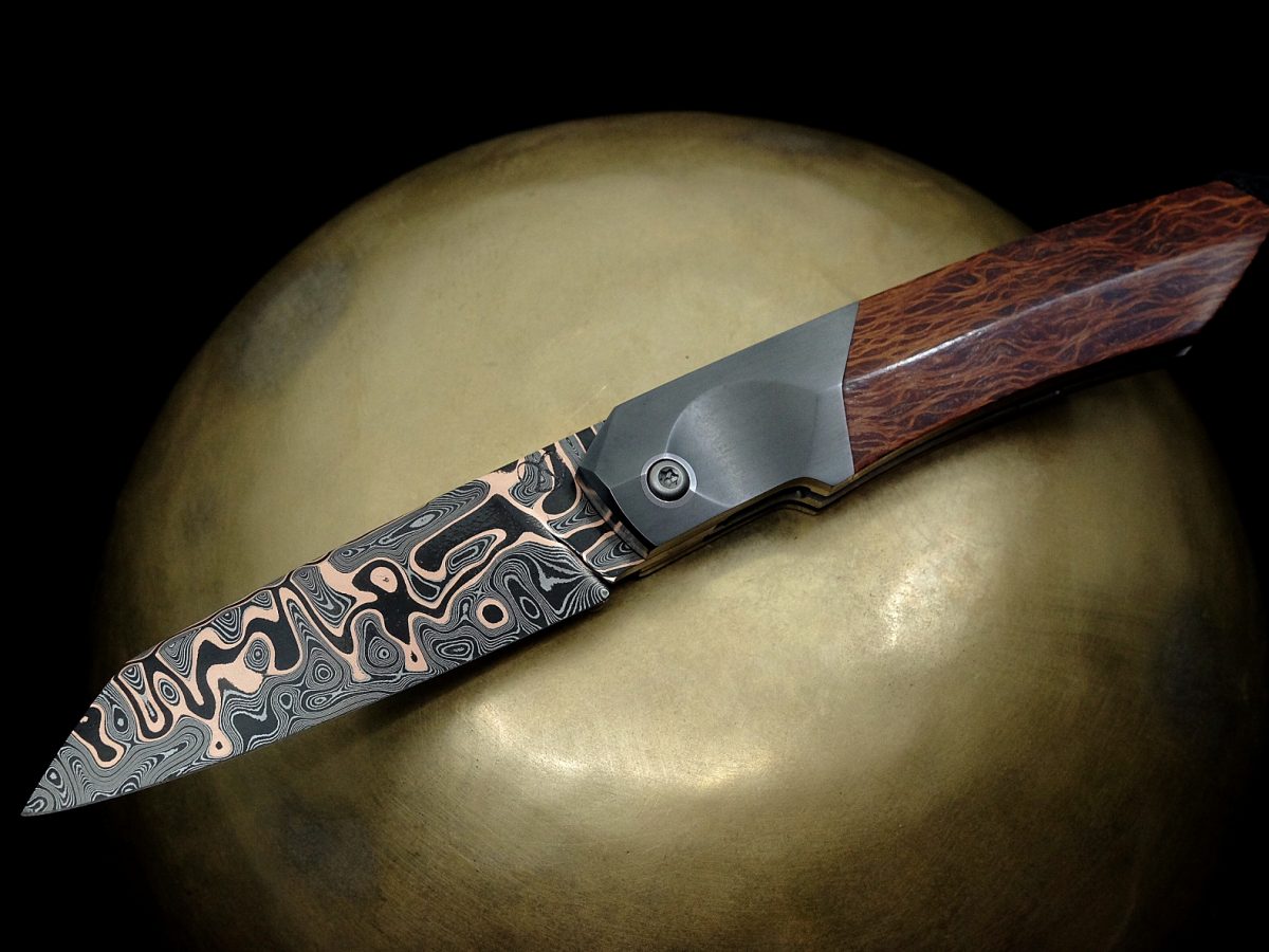 Liner lock 205mm / labyrinthe cuivre - zirconium 705 - lacewood